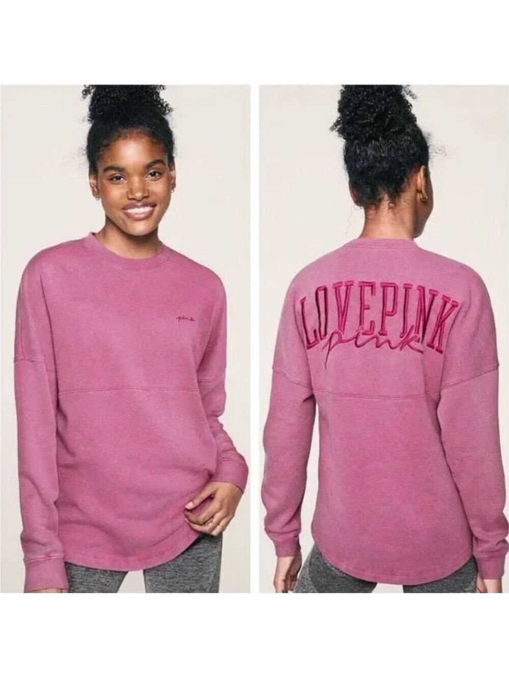 Vs Victorias Secret Pink Varsity Crew Sweater Jacket Top Pink Thrill Acid Wash M